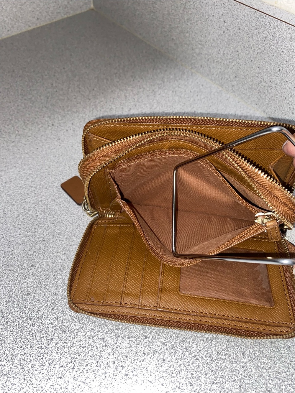 Coach F53937 Double Zip Wallet Signature Canvas Khaki Brown GUC - Picture 5 of 13